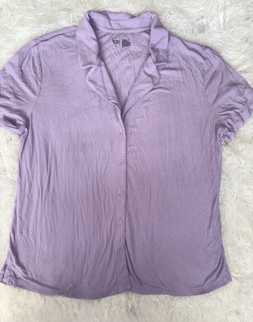 Soma L Lavender “Cool Nights Sleep” Collared Button Front Pj Top. Soft, Comf